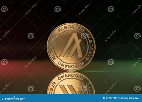 Algorand Algo Crypto Coin Placed On Reflective Surface In Dark Background Stock Image Image Of