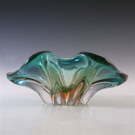 Cristallo Venezia Murano Green And Amber Sommerso Glass Sculpture Bowl £52 25