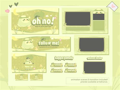 Pastel Green Cute Twitch Overlay Stream Package Designs
