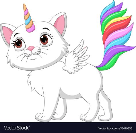 Cartoon Cute Unicorn Cat With Wings On White Backg