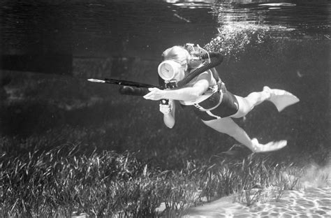 Florida Memory Ginger Stanley Underwater With A Speargun At Silver Springs
