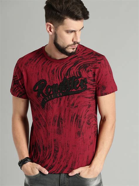 Buy Roadster Men Red And Black Printed Round Neck T Shirt Tshirts For