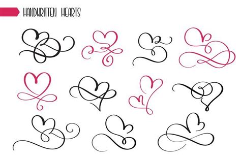 Set Of Hand Drawn Sketchy Calligraphy Hearts Calligraphy Heart