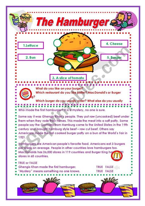 The Hamburger Esl Worksheet By Freddie