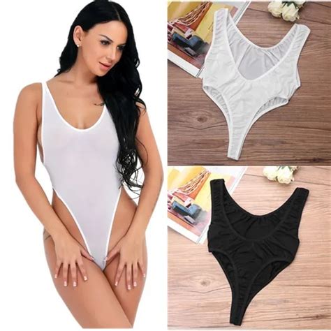 Women See Through High Cut Leotard Lingerie Backless Thong Bodysuit