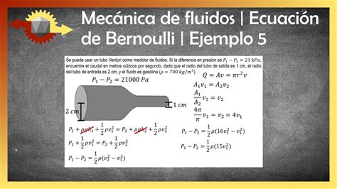 Mecánica De Fluidos Ecuación De Bernoulli Ejemplo 5 Youtube