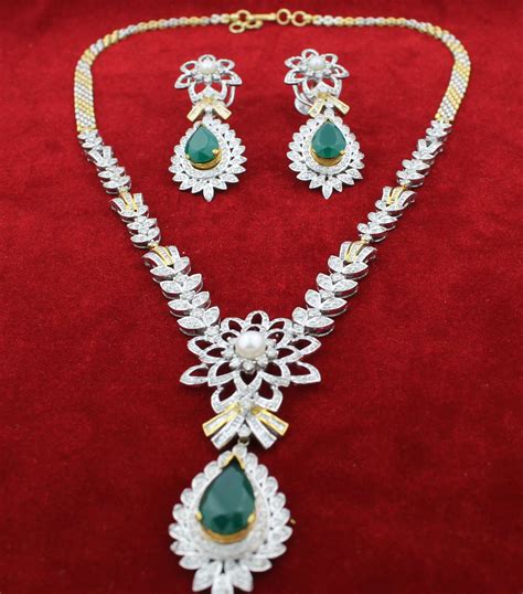 Necklace Set Two Tone With Changeable Colored Stones Diamonds R Must
