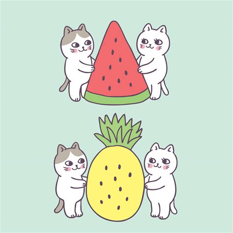 Cartoon Cute Summer Cat And Fruits Vector 563153 Vector Art At Vecteezy