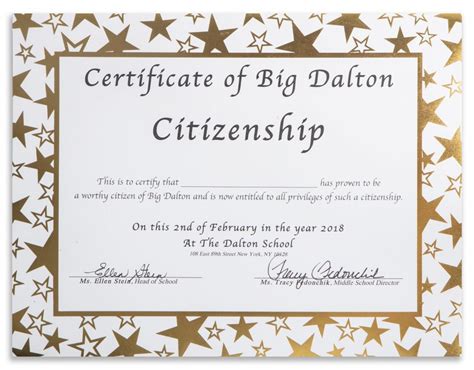 48 Fourth Grade Citizenship Certificate Dalton 100