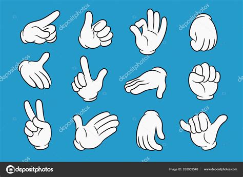 Cartoon Hands Set In Different Gestures Hands In White Gloves With
