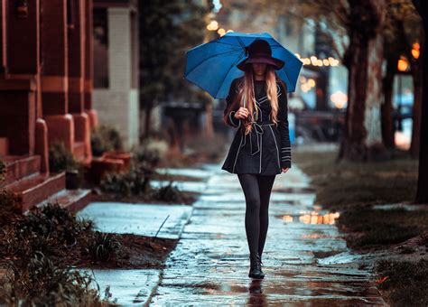 Download Wallpaper Girl Umbrella Street Rain Rainy Day Long Hairs By