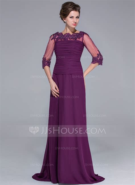 A Line Princess Off The Shoulder Sweep Train Chiffon Mother Of The Bride Dress With Ruffle Lace
