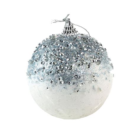 White And Pale Blue Decorative Bauble With Glitter And Sequin Finish