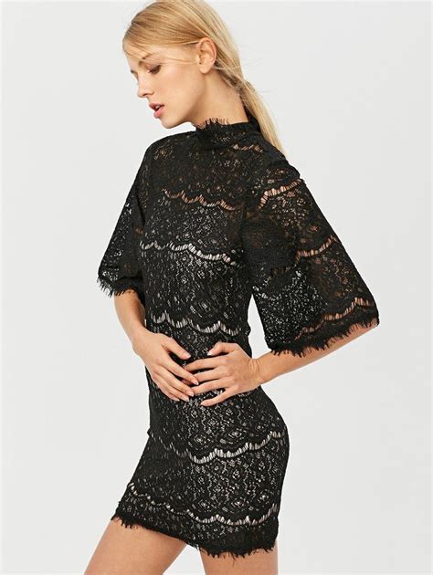 Black Flare Sleeve Hollow Out Lace Mini Dress Dresses Mini Dress