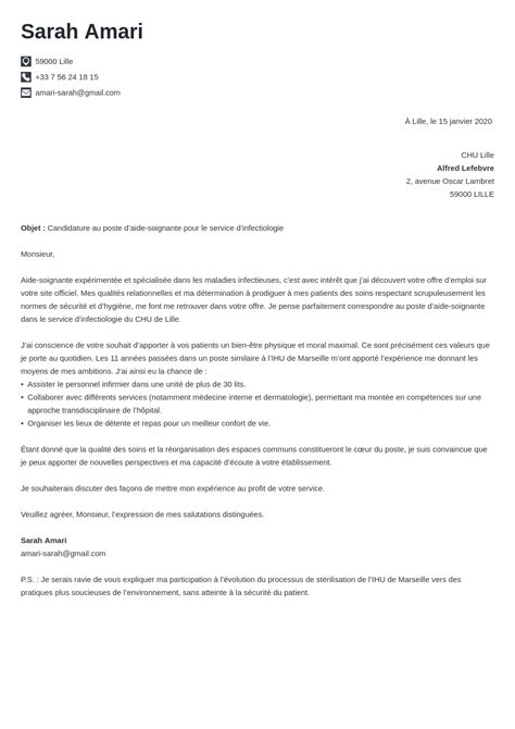 Exemple lettre de motivation aide soignante Ehpad hôpital