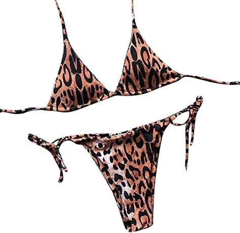 Shobbw Bikinis For Women2 Pieces Halter Leopard Print Microkini String