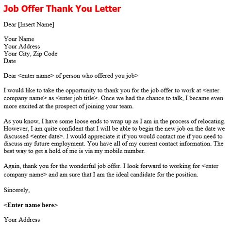 20 Free Thank You Letter For Job Offer Samples And Examples Best