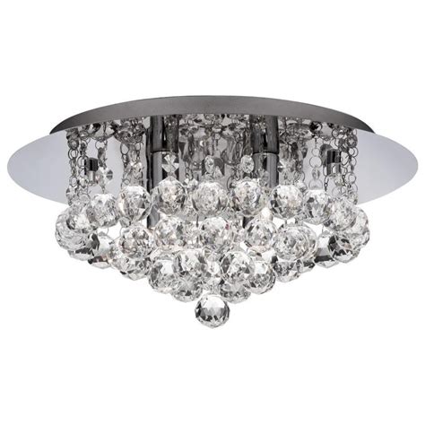 Modern Crystal Flush Ceiling Light With Round Crystal Droppers