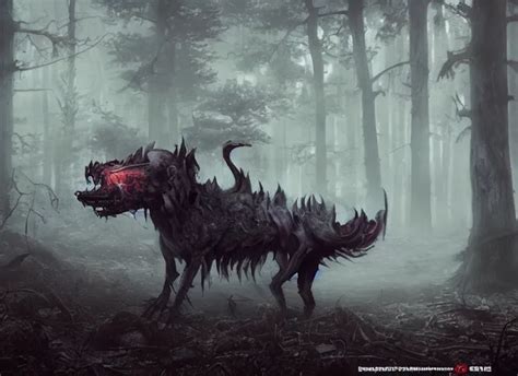 Concept Art Of A Demon Hound On A Foggy Forest Big Stable Diffusion