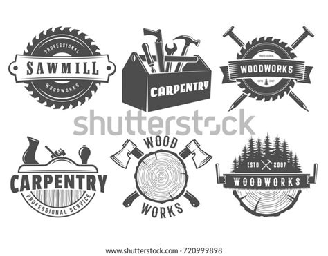 Woodwork Logos Vector Badges Carpentry Sawmill Stock Vector Royalty