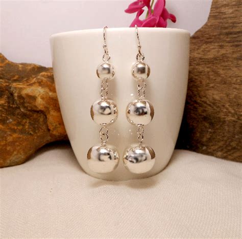 Sup Silver Triple Ball Dangle Earrings Womens Tapered Earrings Sup