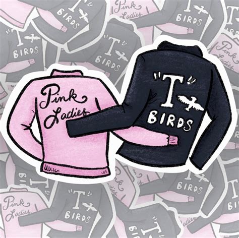 grease sticker t bird and pink ladies jackets etsy