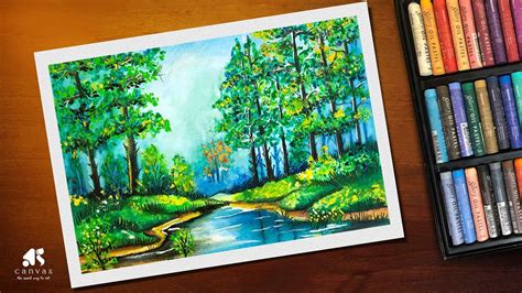 Forest Drawing For Beginners With Oil Pastel Colour Step By Step Oil