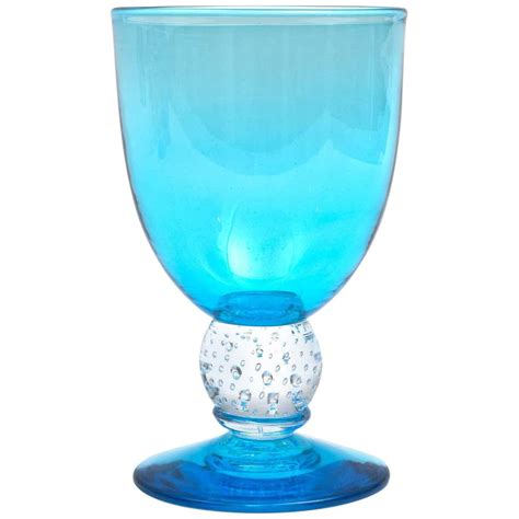 Handblown Turquoise Glass Goblet With Controlled Bubble Base Large Quantities For Sale At