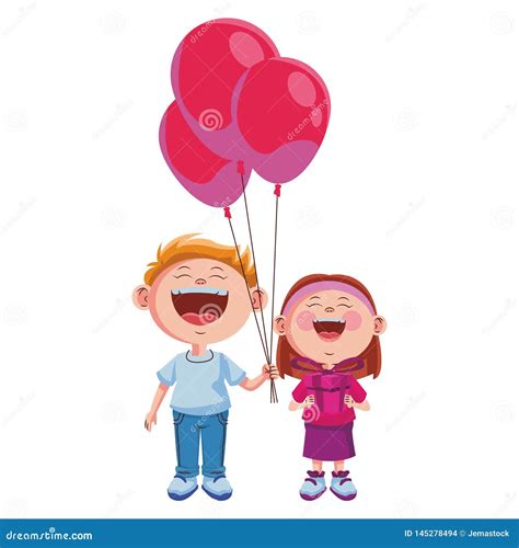Cute Kids With Balloons Stock Vector Illustration Of Child 145278494