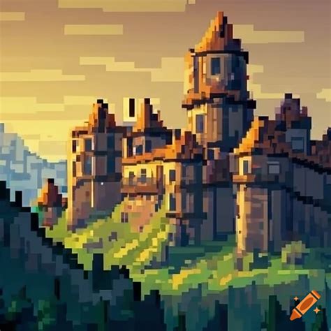 Pixel Art Of A Medieval Town With Damaged Castles On Craiyon