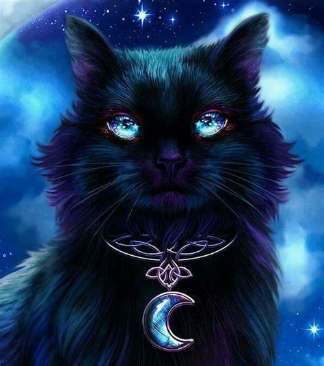 Cat Cats Fantasy Art Beautiful Dark Blue Cute Nice Magic Moon Mystical