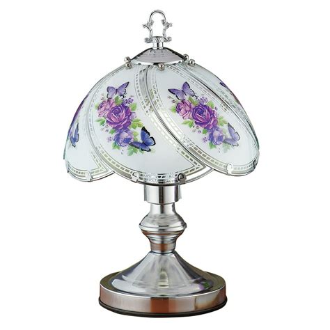 Collections Etc Purple Floral Touch Lamp With Silver Tone Base Decorative Light For Any Room