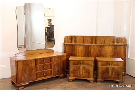 Art Deco Walnut Bedroom Suite Tables Side And Serving Furniture