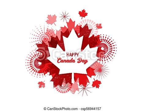Happy Canada Day Background Banner With Fireworks And Maple Leaves CanStock