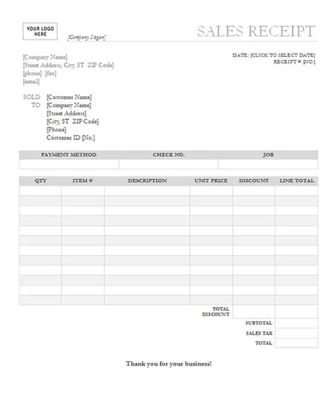 Template For Sales Receipt