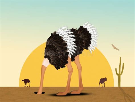 Ostrich With His Head In The Sand In The Desert Stock Illustration