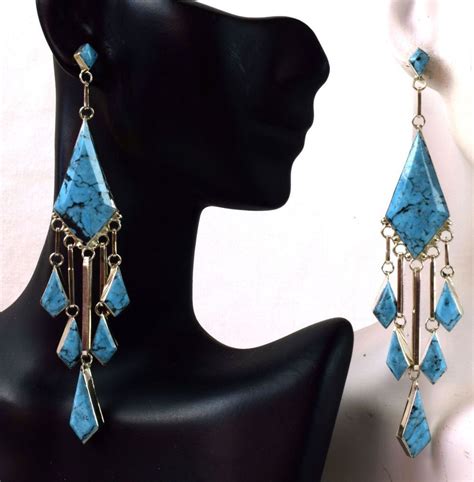 Zuni Turquoise Long Dangle Earrings By Vivanita Booqua Long Dangle
