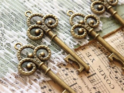 10 Skeleton Keys Bottle Openers Antique Brass Double Sided Alice In