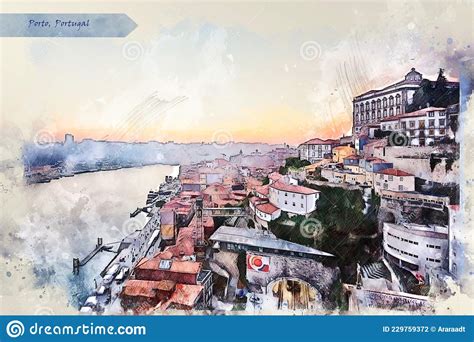 Cidade De Porto Portugal Em Estilo De Esboço Ilustração Stock
