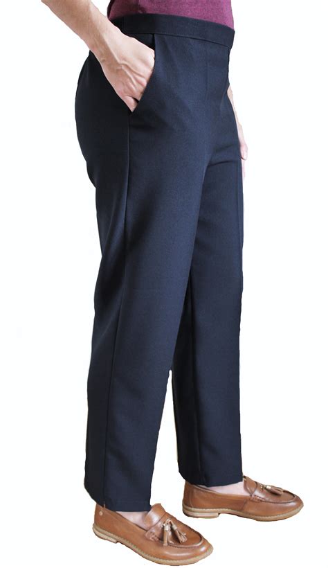 Navy Elasticated Waist Trousers For Elderly Ladies Half Elasticated