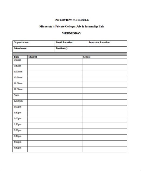 Free 13 Sample Interview Schedule Templates In Pdf Ms Word