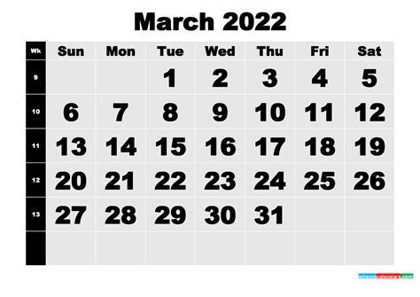 Free Printable March 2022 Calendar Template Word Pdf
