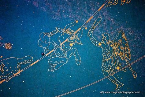 Artist paul cesar helleu of france was hired to sculpt a work of art resembling the heavens when travelers looked skyward. Orion and Taurus star constellations on the ceiling of ...