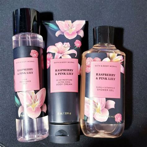 Bath And Body Works Raspberry Pink Lily 3 Pc Set Cream Shower Gel Fragrance Mist Bathbodyworks