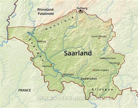 Saarland is a state of the federal republic of germany. Saarland Physical Map