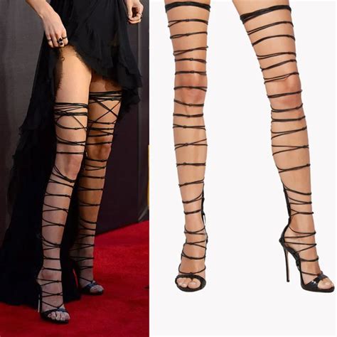 Sexy Lace Up Over Knee Thigh High Gladiator Sandals High Heels Pumps Riri Sandals Cross Strap