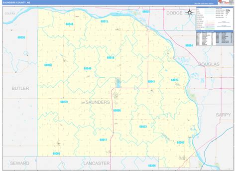 Saunders County Ne Zip Code Wall Map Basic Style By Marketmaps Mapsales