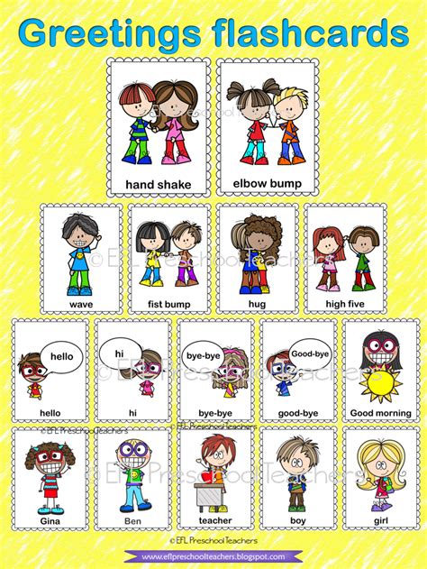 Greetings Theme For Kindergarten Flashcards Kindergarten English