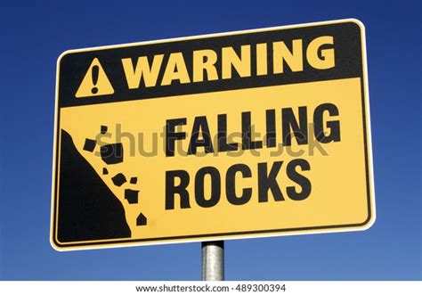Warning Falling Rocks Sign Stock Photo Edit Now 489300394