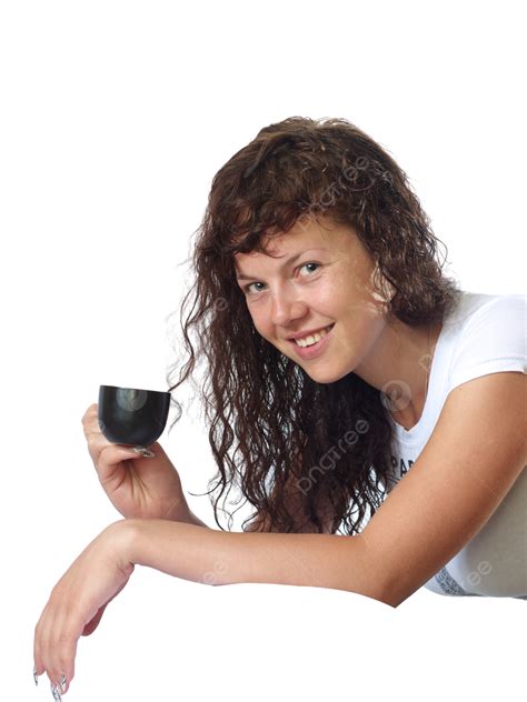 Dark Haired Girl With A Cup Of Coffee Hands Coffee Hair Black Png